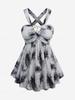 Rosegal Plus Size Tie Dye Letters Print D-Ring Buckle Decor Crisscross Backless Wrap Tank Top