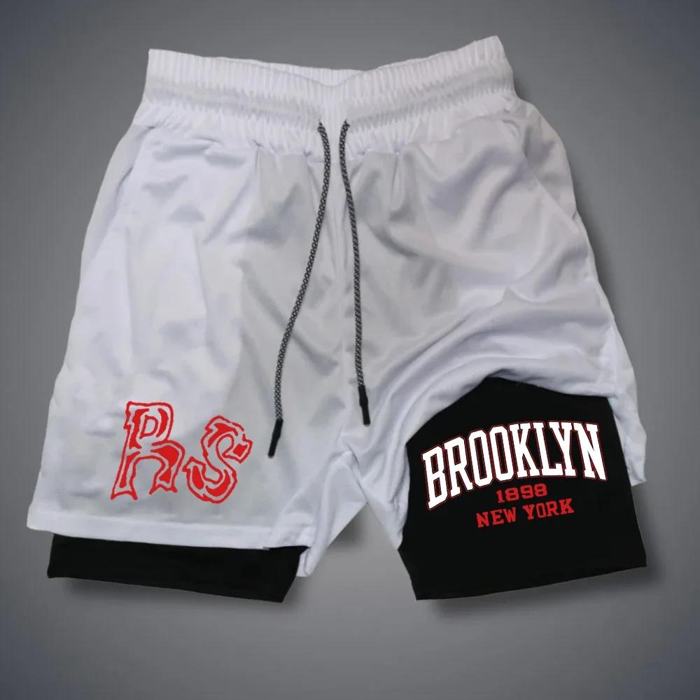 Шорты с буквенным принтом RS Brooklyn, мужские быстросохнущие шорты 2 в 1, шорты с готическим узором, повседневные короткие брюки в стиле «дракон»