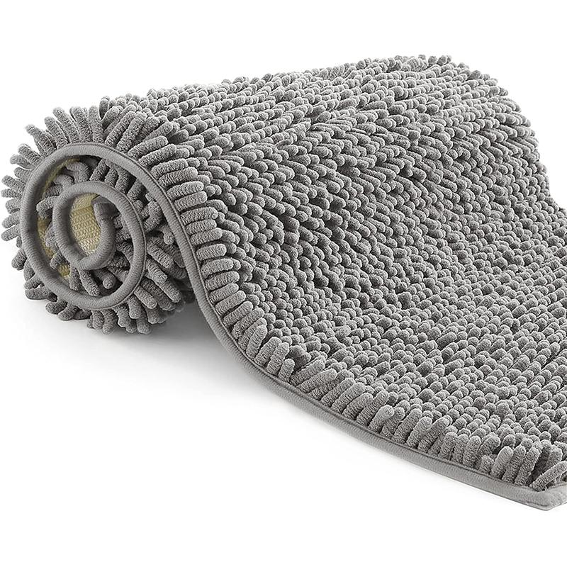 Chenille Bathroom Rug Mat Non-Slip Bath Mat Machine Washable Absorbent Microfiber Bath Mat for Shower Bath Toilet