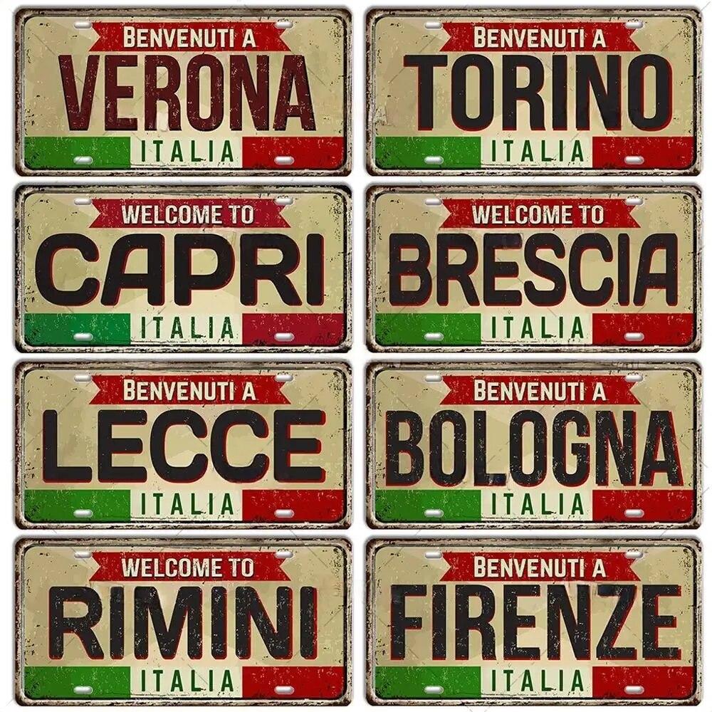 FJ Metal Tin Signs ITALY License Plate City State Tin Plaque Landmark Posters Wall Garage Bar Pub Decors
