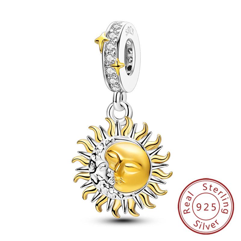 New 925 Silver Charms Beads Pendant Owl Bow Round Simple Zircon Beads for Women Fine Jewelry Making