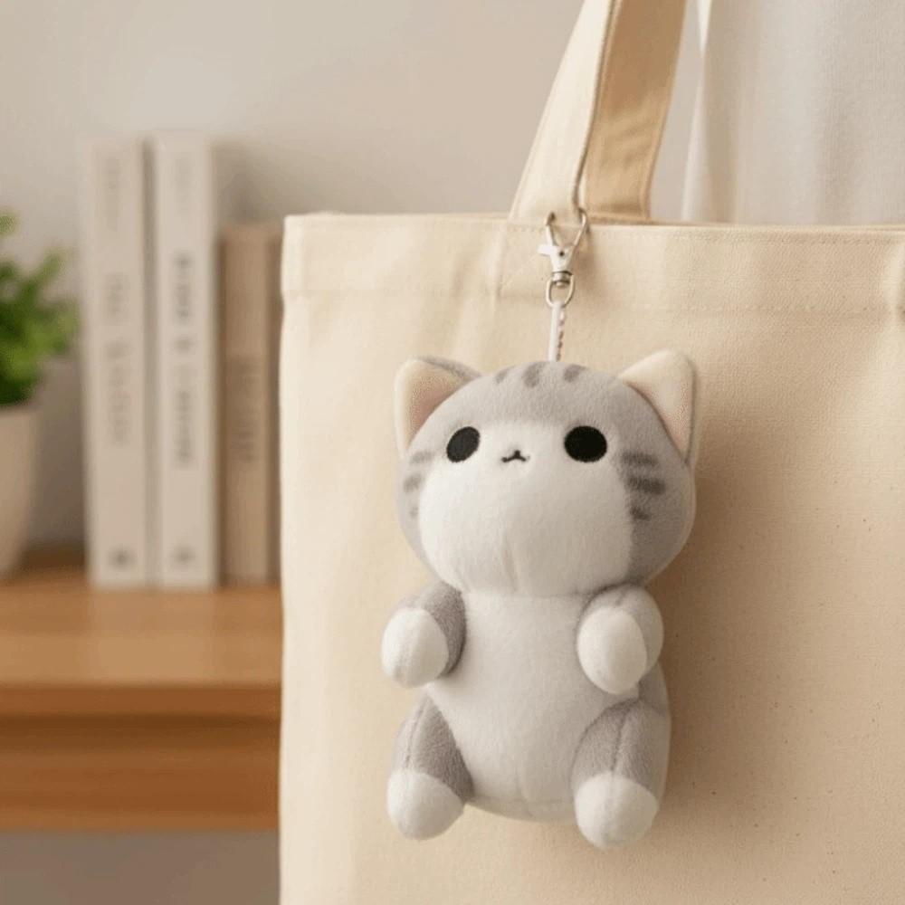 Cartoon Grey Cat Key Chain Soft Cute Pet Pendant Bag Charm Plush Doll Key Ring  Daily