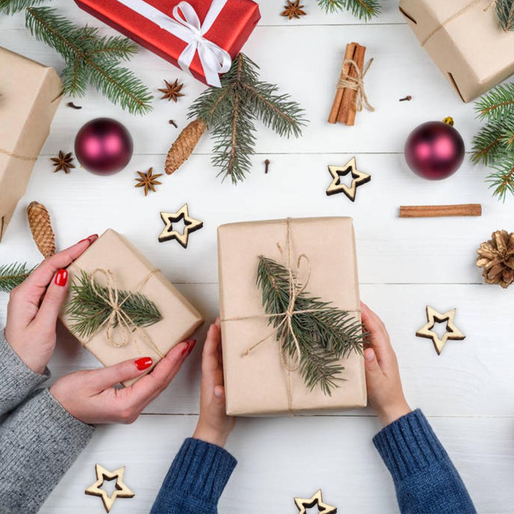 100 Pieces Wooden Hollow Star Decoration Wooden Discs Embellishments Craft Making DIY for Wedding