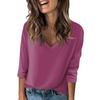 Women's T Shirt Tee Solid Color Falling Shoulder Sleeve 3/4 Sleeve Daily Weekend Fashion Basic V Neck Regular Top