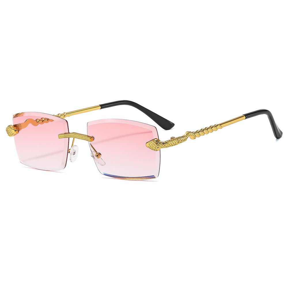 Women's Glasses Men Sun-Proof UV Protection Fashion Personality Retro Hip Hop Driving Commuter Street Shooting Snake Rimless Sunglasses