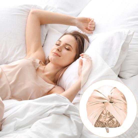 Шапочка для ухода за волосами Двухслойная из искусственного шелка Шапочка для сна Регулируемая сзади Пряжка Шапка-тюрбан Однотонный Домашний головной убор