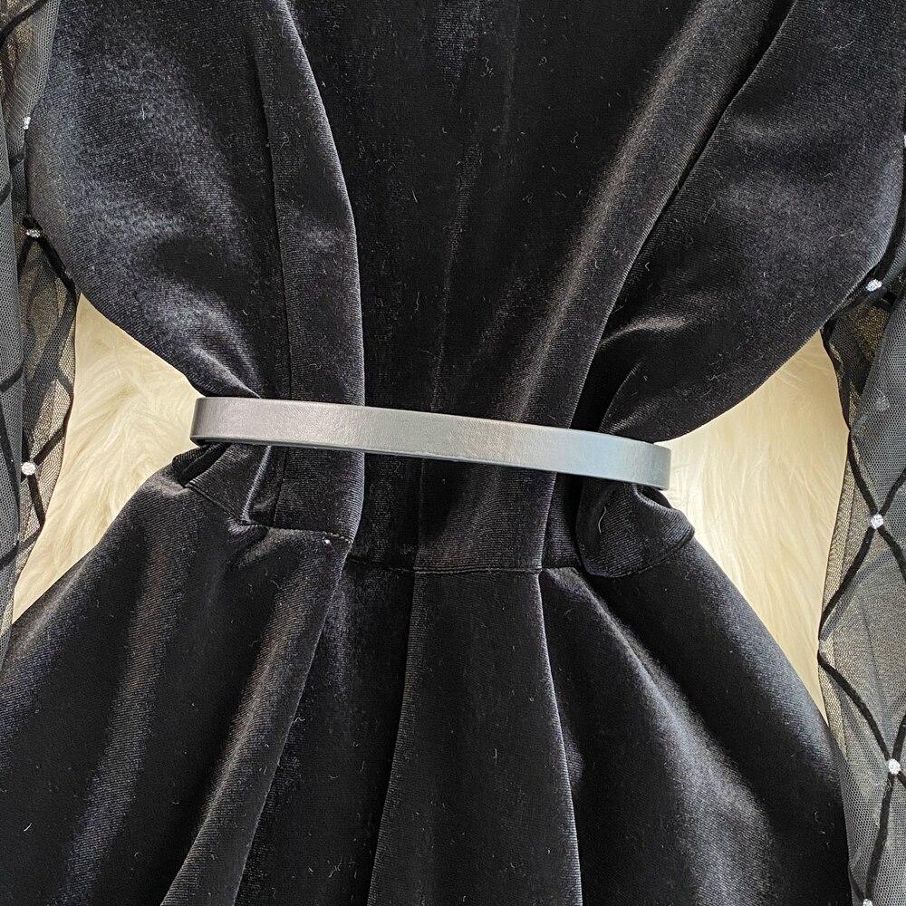 Осенне-зимняя французская ретро-темпераментная бархатная юбка с квадратным воротником и марлевыми рукавами, тонкая бархатная юбка с талией