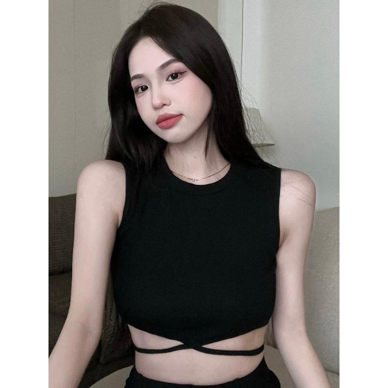 Новый летний жилет без рукавов с перекрестными бретелями, сладкий и пикантный, сексуальный, наружный, сексуальный, короткий топ для женщин