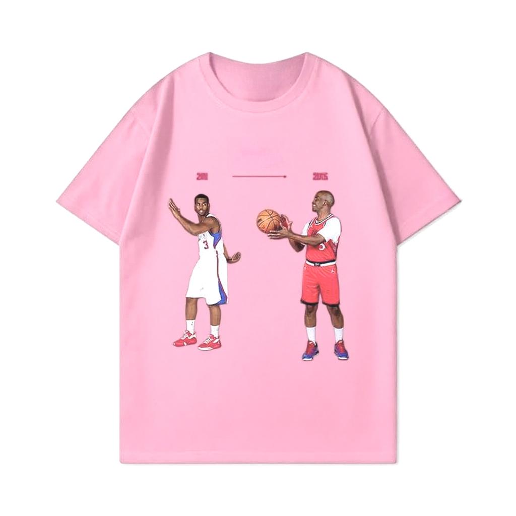 Осенняя футболка из чистого хлопка, приятная к коже, для мужчин и женщин, для пар, модная, простая, с баскетбольным ретро-принтом, трендовая футболка большого размера