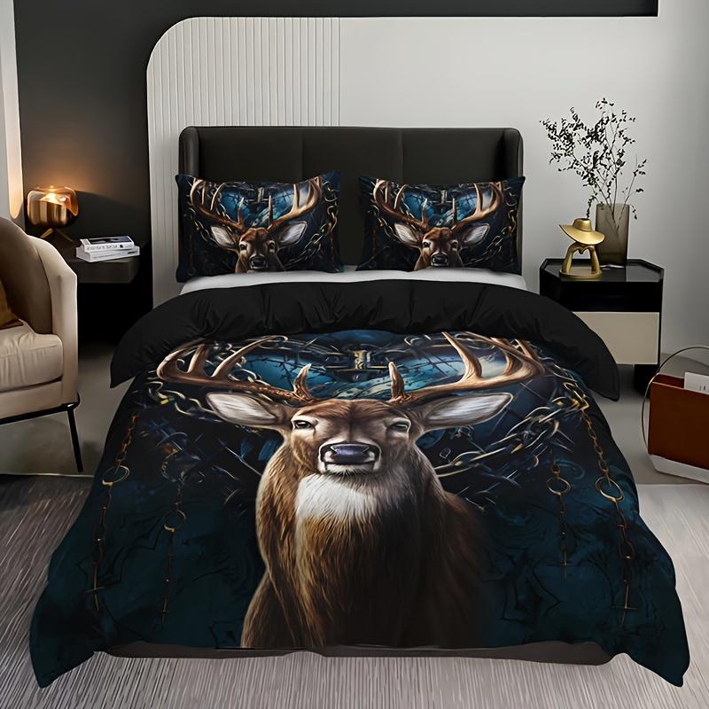 3pcs Duvet Cover Set Fashion Vintage Elk Print Bedding Set, Soft Comfortable Duvet Cover, For Bedroom, Guest Room
