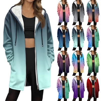 Женская модная флисовая куртка-худи свободного кроя на молнии с градиентным принтом