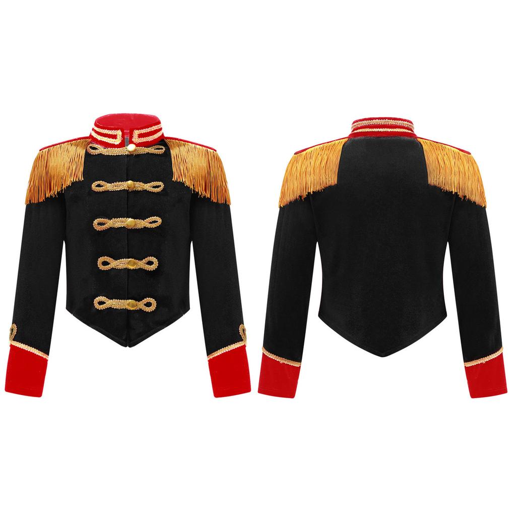 Kids Girls Ringmaster Jacket Costume Long Sleeve Fringe Tassel Shoulder Jacket Coat Circus Tailcoat Halloween Cosplay Dress Up