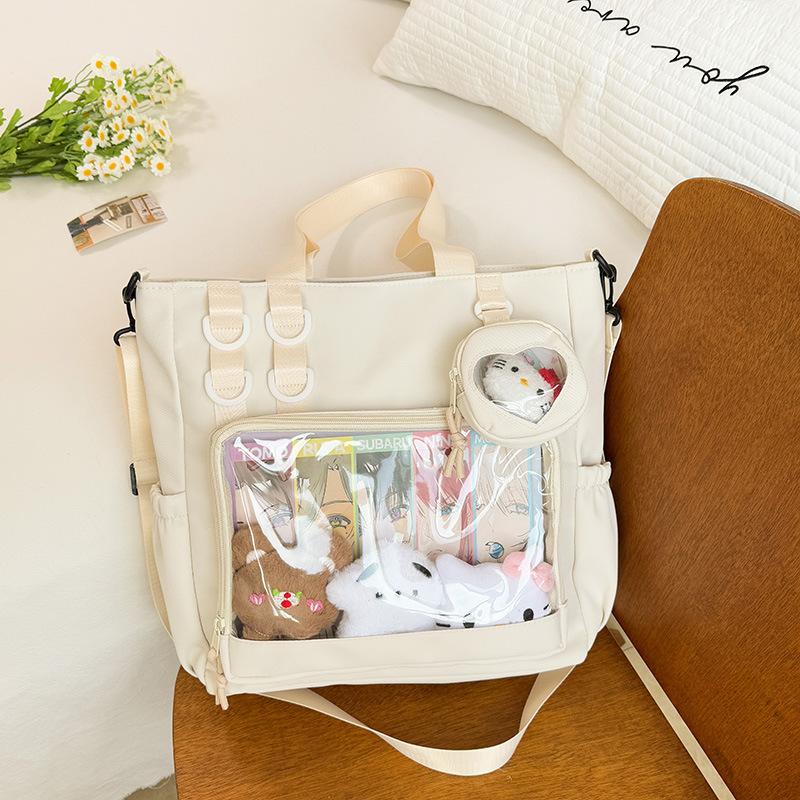 Cute College Student Messenger Bag Female College Style Transparent Solid Color Bar Pain Bag Large Capacity Junior High School Shoulder Bag Tide