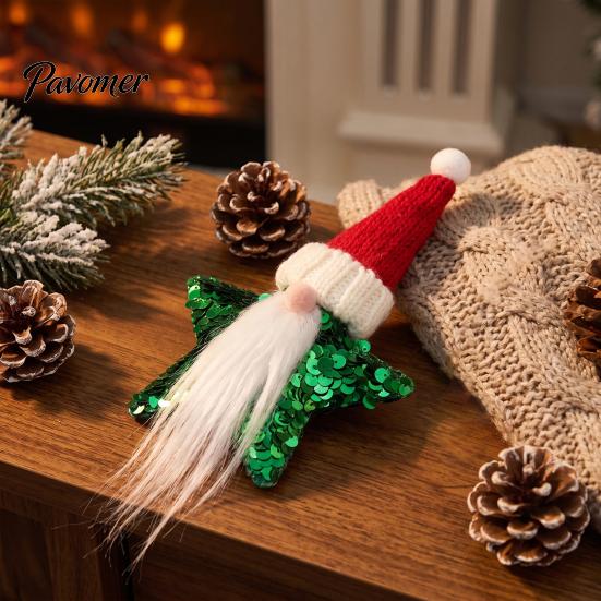 Gnome Decorations for Holidays Christmas Star Ornaments, Sparkly Plush Faceless Dwarf Hanging Decoration with Knitted Party Scene Props Hat And Beard