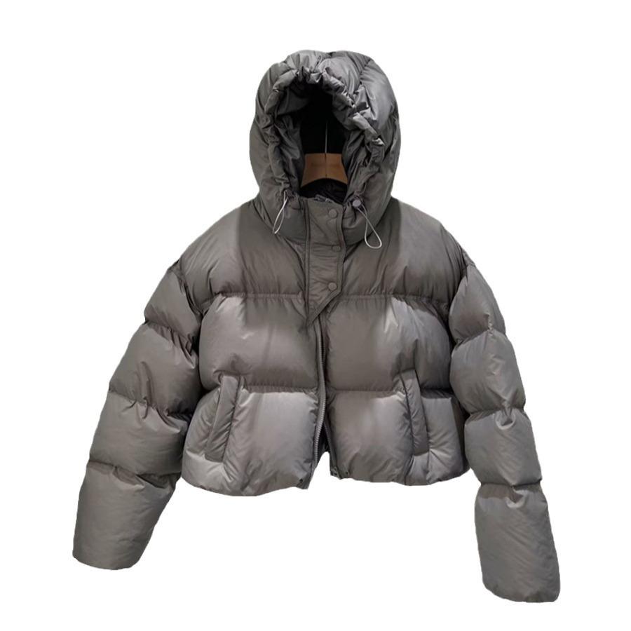 Warm winter small white duck down hooded warm down jacket women's winter new short half placket bread jacket
