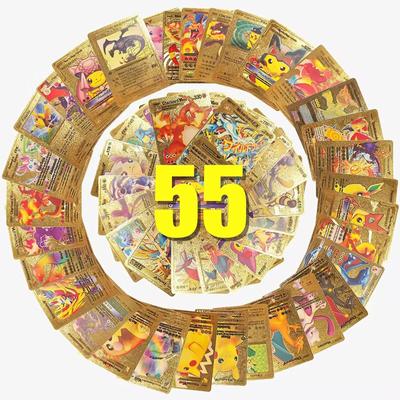 55 карт TCG в ассортименте из золотой фольги, карты GX V-Vmax DX Charizard, обычные/необычные карты, коллекция карт V-max