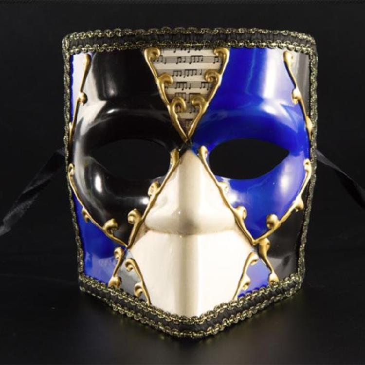Artisanal Full Face Carnivals Masquerade Mask Men's Lace Trim Venetian Phantom Look Eyemask with Ribbon for Festivities
