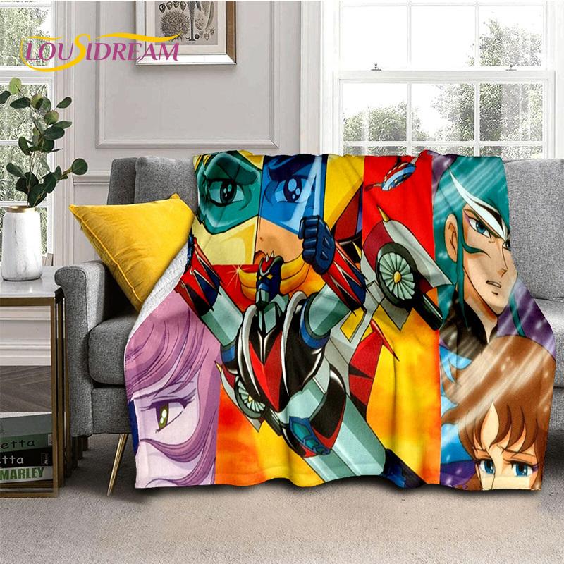 3D Cartoon UFO Robot Grendizer Anime soft Blankets,Keep Warm Flannel Throw Blanket for Picnic Beds Sofa Home Bedroom Gifts Kids