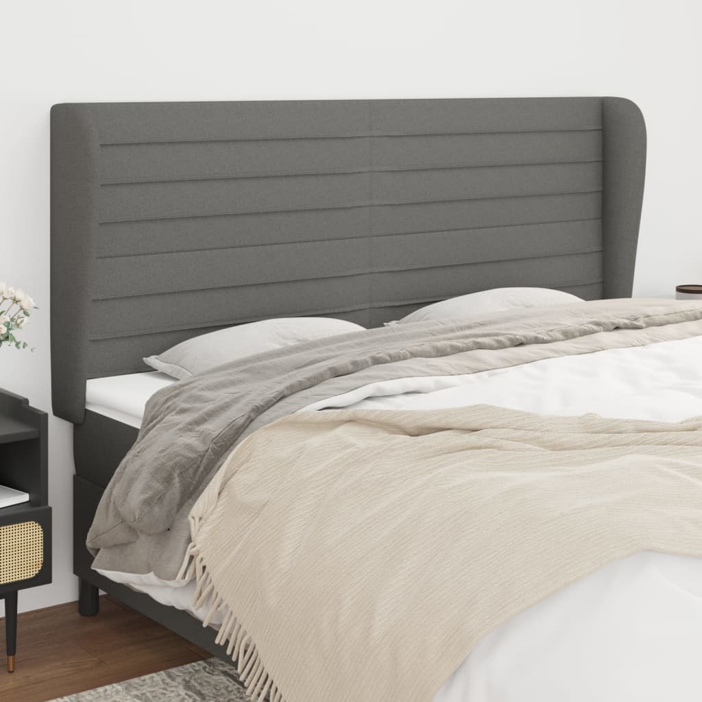 Headboard with Wingback in Dark Grey 183 x 23 x 118 128 cm Fabric