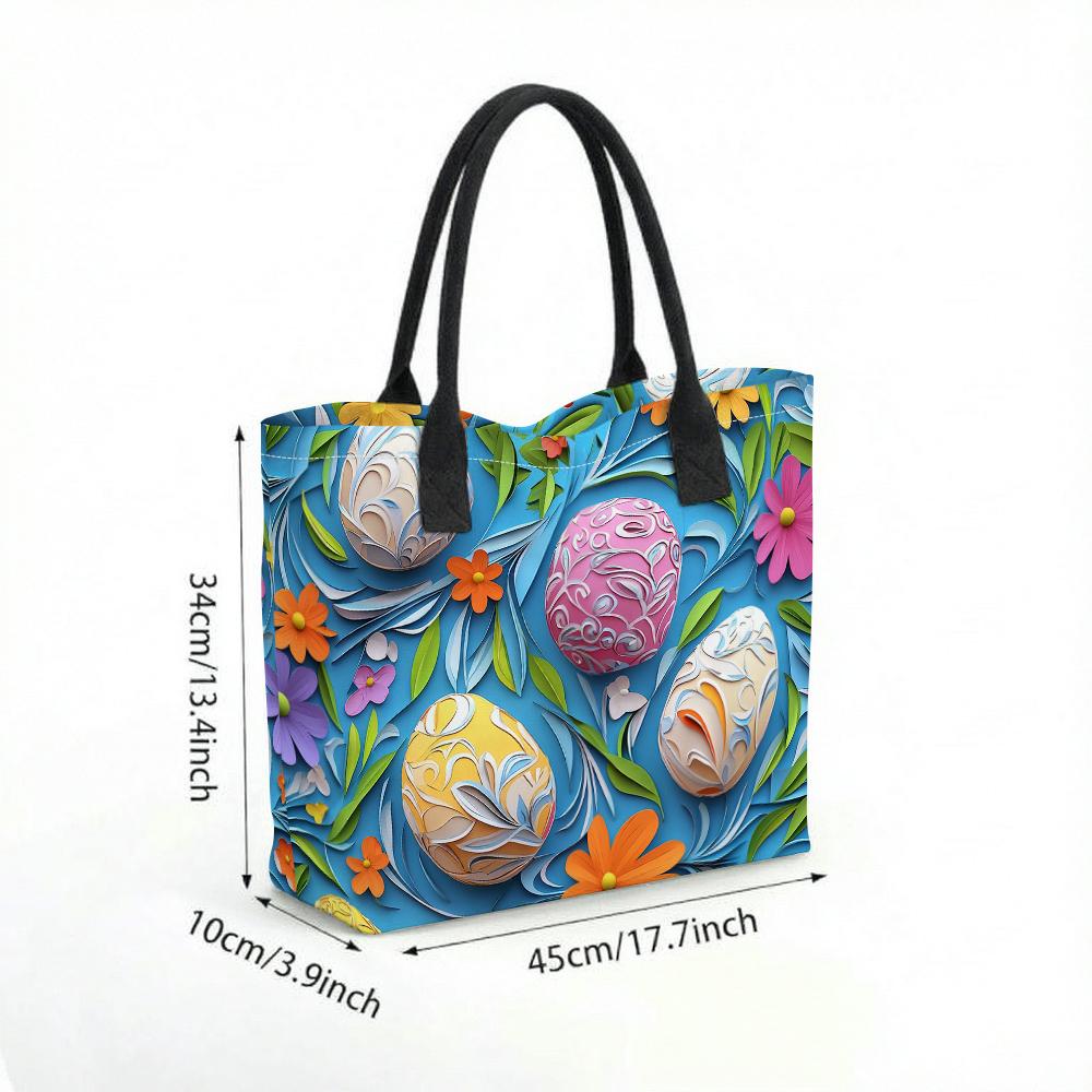 Easter Egg Floral Print Fashion Casual Tote Bag