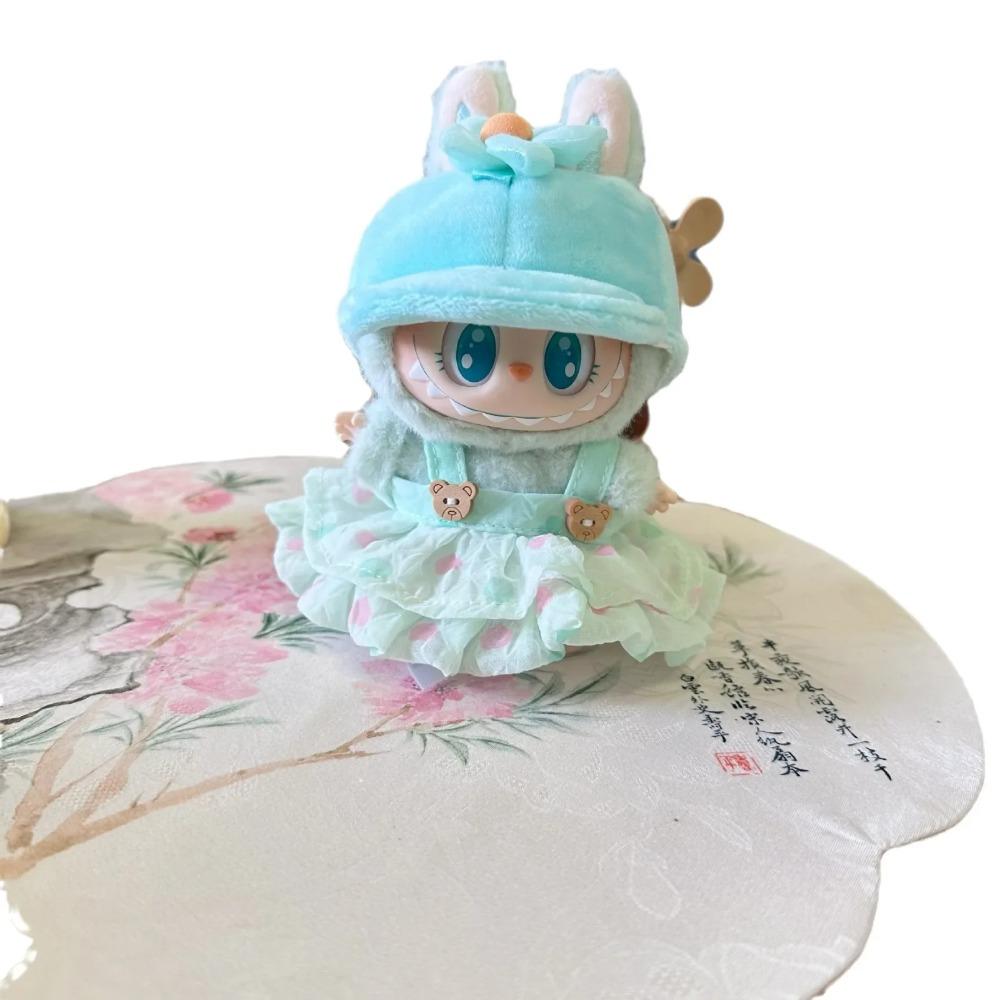 Наряд для куклы Лабубу 17 см с плиссированной юбкой, заколкой для волос в виде цветка и набором шляп-бейсболок, Аксессуары для одежды Лабубу