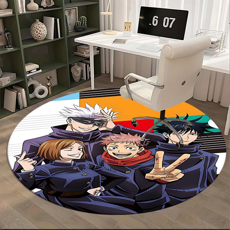 1pc Anime Cartoon Design Round Carpet Office Chair Mat, NonSlip Rug for Home Decor