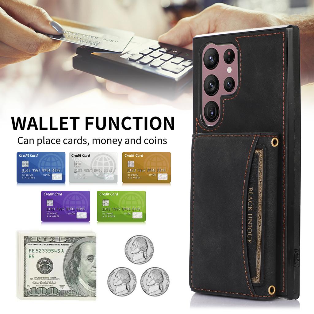 For Samsung Galaxy S24 Ultra Cell Phone Case Tri-fold Wallet Kickstand PU Leather Coated TPU Cover