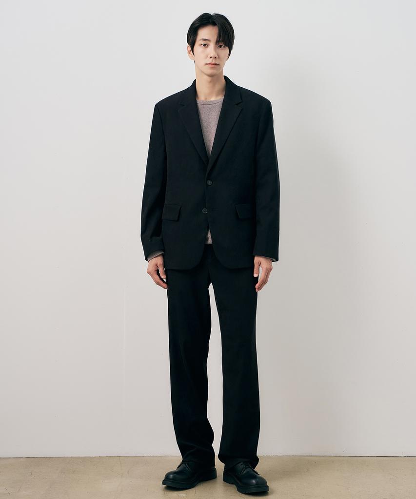 MINDBRIDGE [Set] Relaxed Fit Suede Modified Texture Setup Black