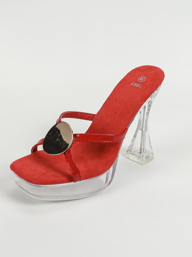 Женские сандалии на платформе, прозрачные, для ночного клуба, на толстом каблуке, с квадратной головкой и кристаллами, Нескользящие, со стразами, 12 см, LFD-1987-51