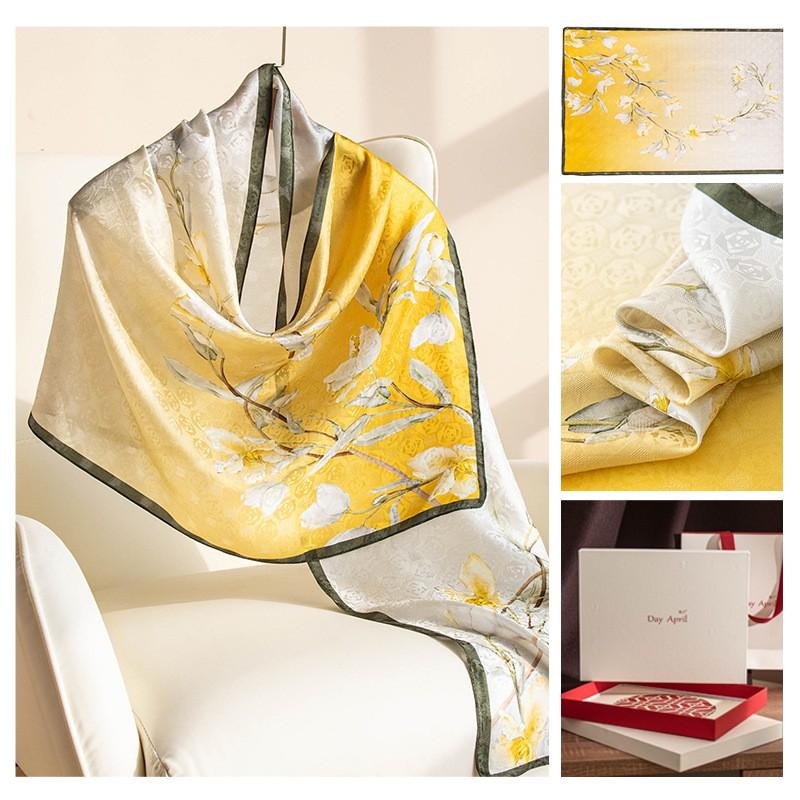 Printed Jasper Lotus Silk Scarf Women Fashion Shawl Wrap