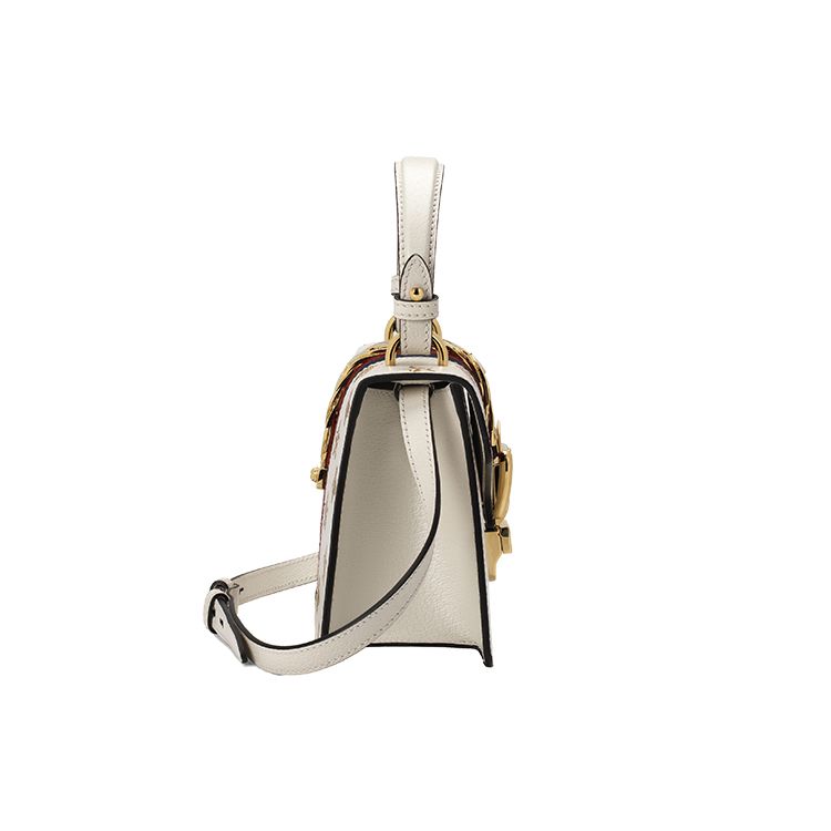 Gucci Sylvie Gold Buckle Bee Star Pattern Striped Web Leather Crossbody Bag Women bags White 470270-DJ2SG-8963