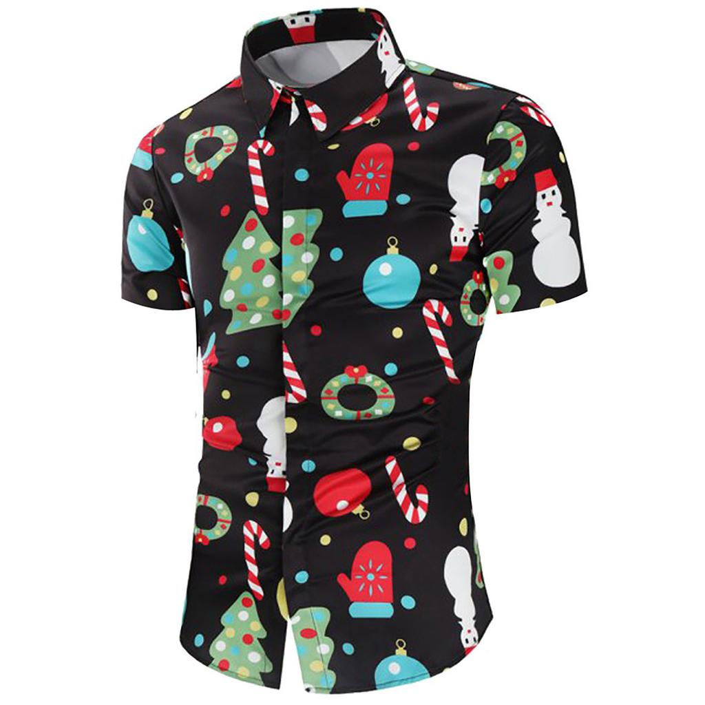 Men Casual Snowflakes Christmas Deer Printed Christmas Shirt Top Blouse