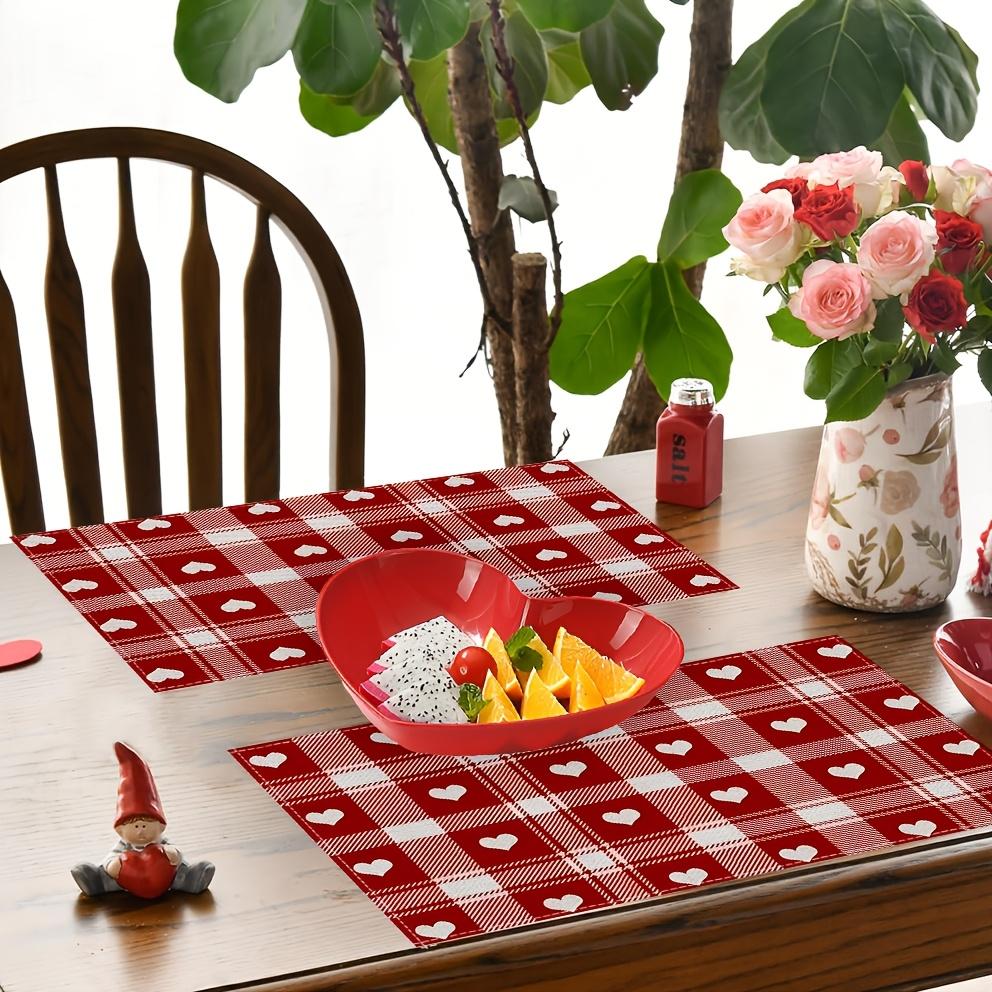 4pcs Buffalo Check Red Heart Placemats - Red & Buffalo Check with Heart Cutouts, Hand Washable Table s Suitable for Holiday Dining, Decor