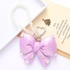 Stock Chic Pearl Beaded Keychain Pendant with a High-end Feel,sparkling Rhinestonesfabric Bow Decorationand Mobile Phone Strap