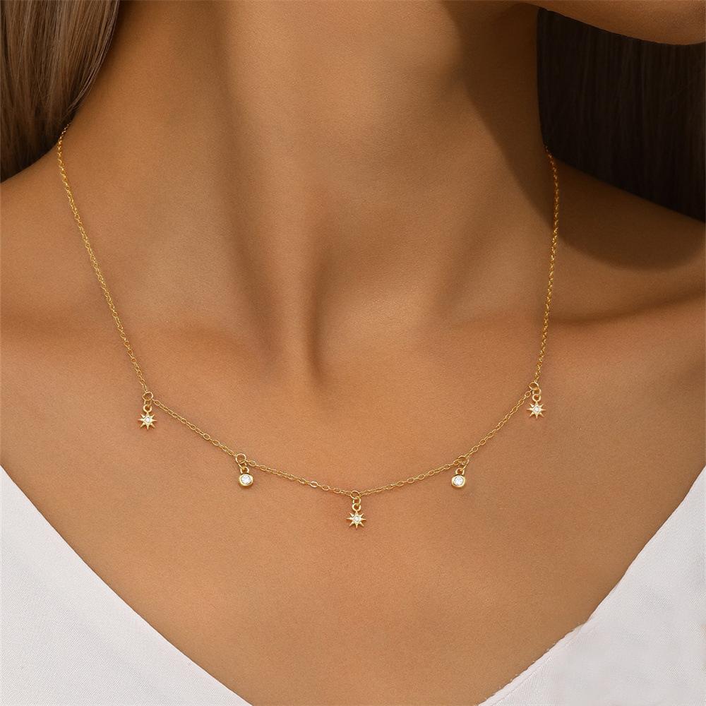 Vintage Stainless Steel Zircon Star Charms Necklaces For Women Elegant Luxury 18k Gold Plated Chain Necklace Choker Jewelry