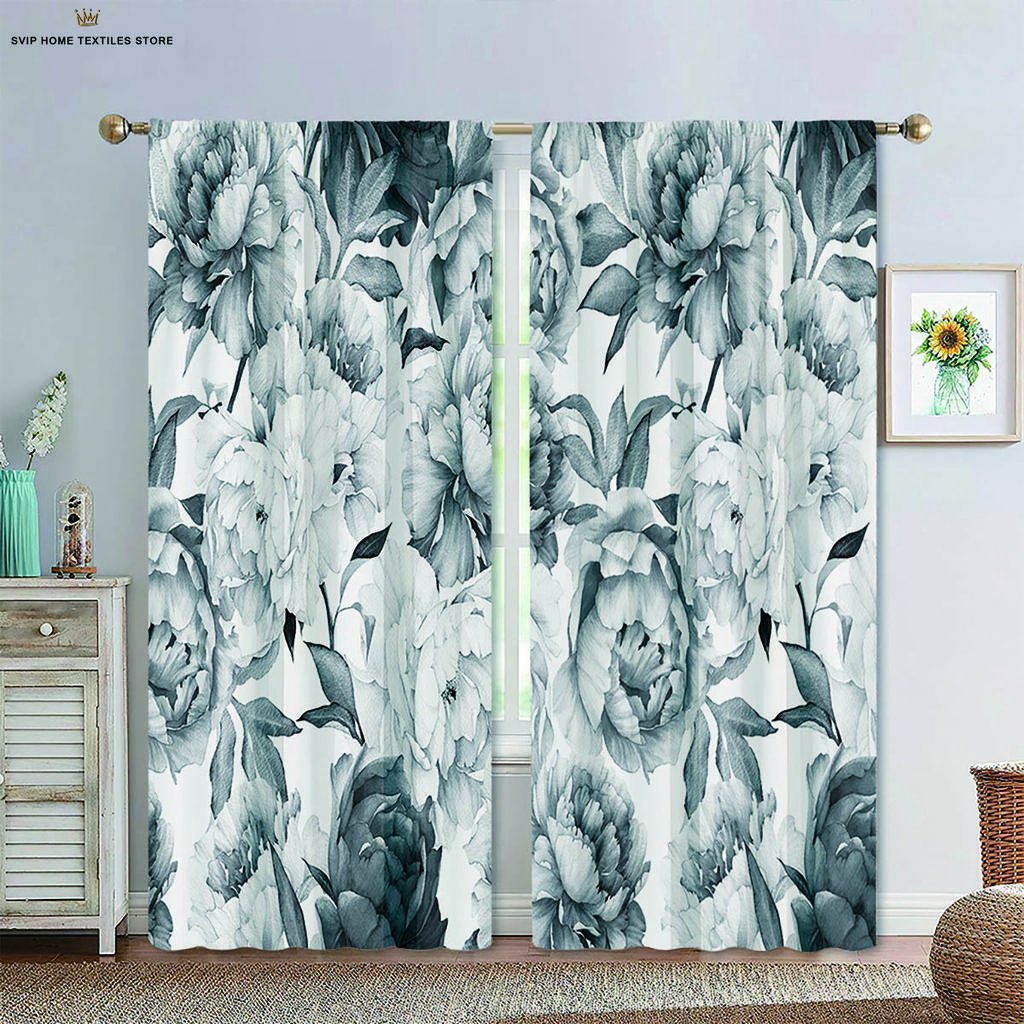 Шторы с цветочным принтом в пасторальном стиле для спальни, гостиной, кухни, декоративные, можно стирать в стиральной машине, комплект из 2 шт.