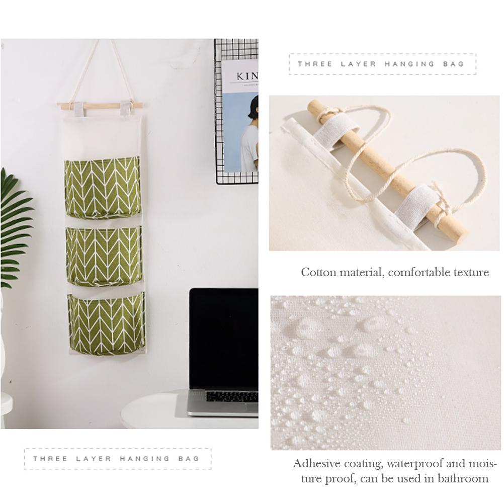 3 Pockets Hanging Storage Bag Over Door Hanging Closet Organizer Linen Cotton Waterproof Storage