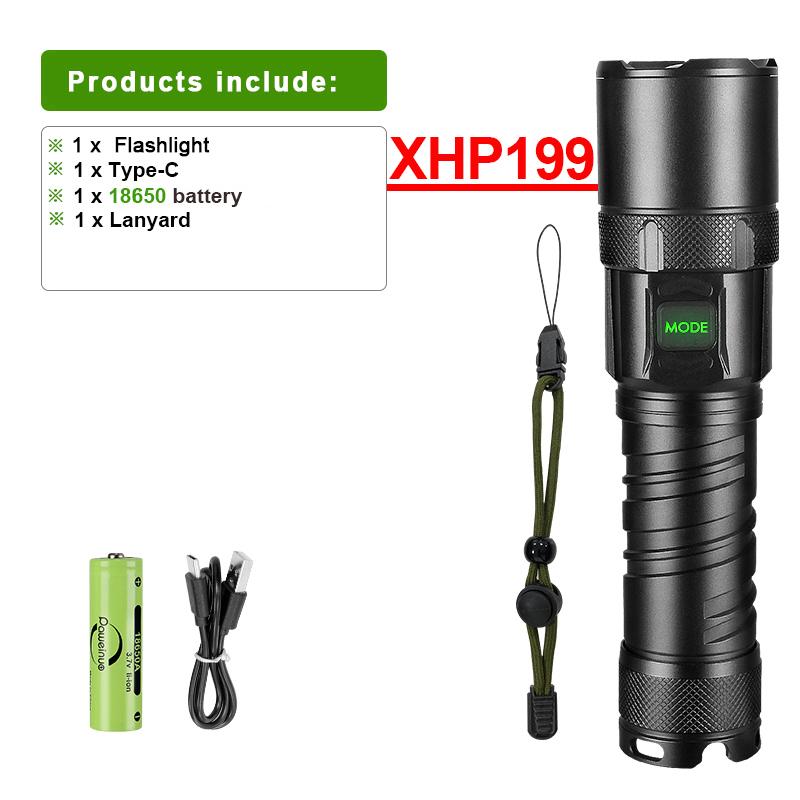Super XHP199 Самый мощный светодиодный фонарик Перезаряжаемый светодиодный фонарик высокой мощности 18650 26650 Фонарь