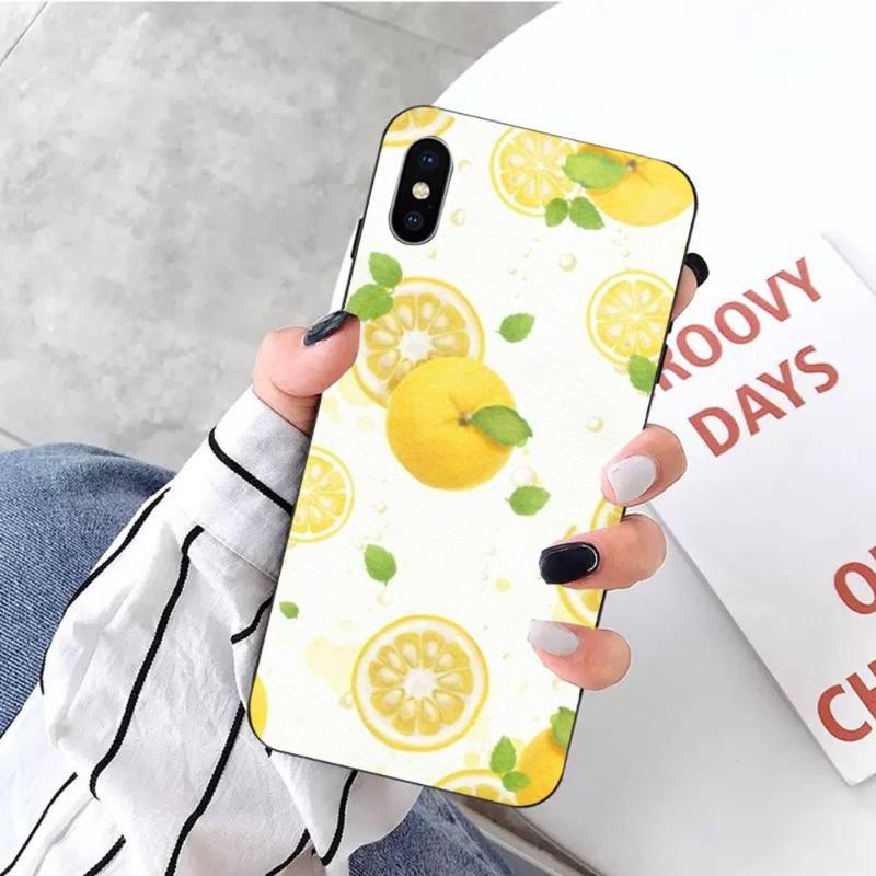Чехол для телефона с лимонным летним фруктовым желтым узором для iPhone 14 13 12 11 XS X 8 7 6 Plus Mini Pro Max SE 2022 Мягкая черная накладка для телефона