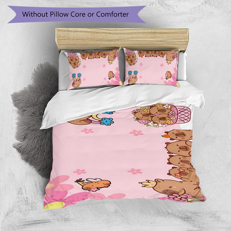 Kapibara 3pcs Bedding Set Duvet Cover Closure Includes 1 Duvet Cover & 2 Pillowcases for All Seasons Bedroom Home Dorm Decor