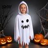 Soft Breathable Party Wear Halloween Ghost Cloak with Hood, Loose Fit Irregular Hem Costume Universal Decoration for Cosplay Party, White Spooky