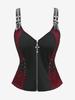 Rosegal Gothic Plus Size Ажурная вставка с перекрестной молнией на бретельках из искусственной кожи с пряжкой-люверсом