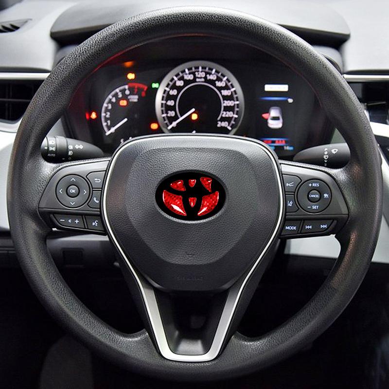 New For Toyota Corolla Rav4 CHR Auris Camry Prius Yaris RedCarbon Fiber Car Steering Wheel Emblem Badge Sticker Glue Trim Decals