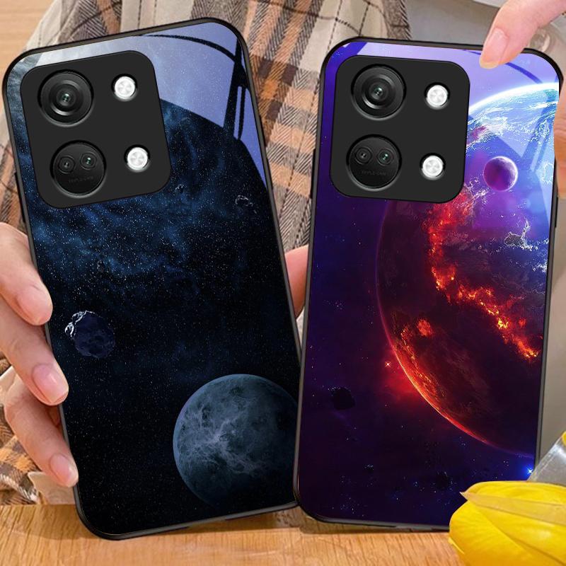 Космическая планета для OnePlus Nord 3 5 6T 7 Pro 8 12 10T Reno8 Lite 5G 10R Nord N30 Чехол для телефона из закаленного стекла с твердым корпусом Черный