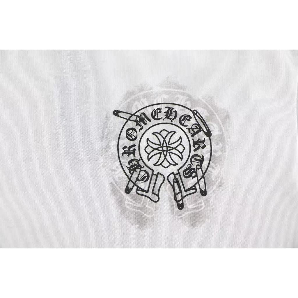 W386 CHROME HEARTS Лето 2026 Новая Высококачественная Хлопковая Круглый Вырез Свободная Большого Размера Футболка Футболка для Пары