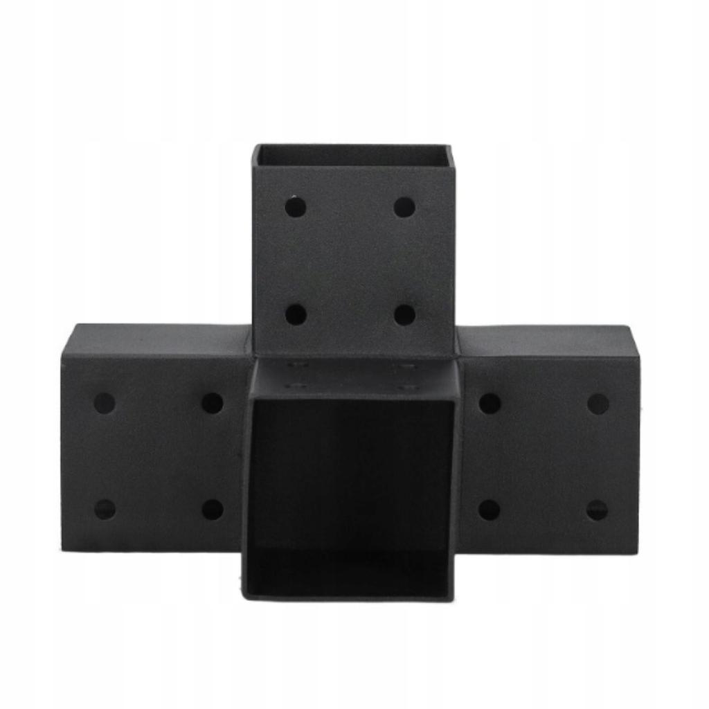 Set of 2 Wooden Post Connectors, Middle, Galvanized Steel, Black