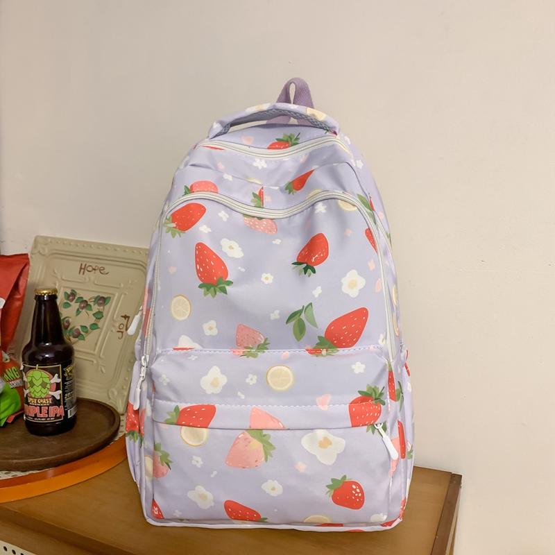 Рюкзак Студенческий школьный женский рюкзак с клубничным принтом
