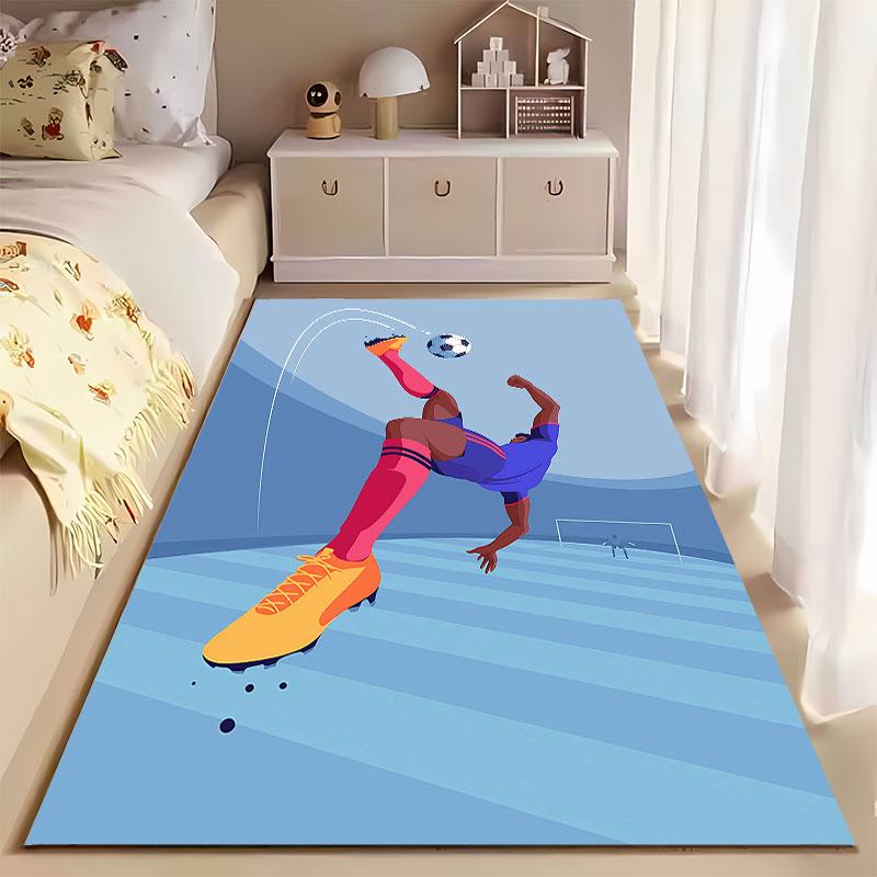 Soccer Kick Art in Blue Style suitable as a non-slip mat for the living room or bedroom sofa