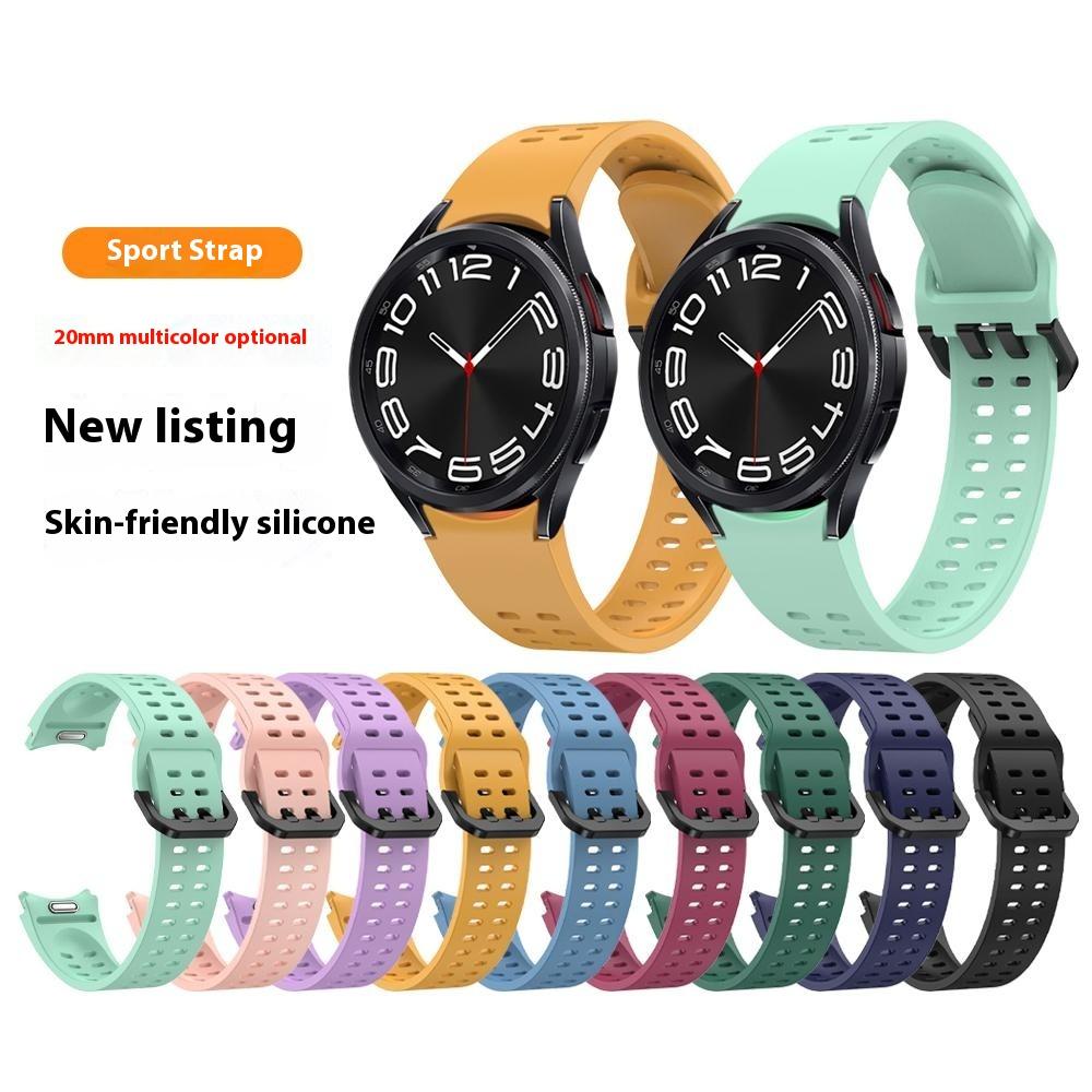 Для Samsung Galaxy Watch7/Watch6/Watch 5 44мм 40мм Силиконовый ремешок для часов с двойными отверстиями и кнопочной застежкой