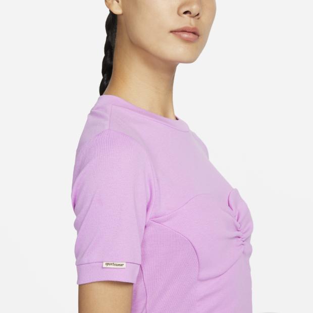 Nike Sportswear Solid Knot Short Sleeve T-Shirt Women Tops Impact-Purple DV8217-532